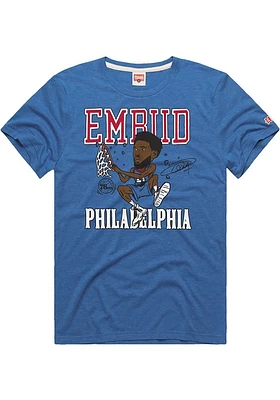 Joel Embiid Philadelphia 76ers Blue Caricature Short Sleeve Fashion Player T Shirt