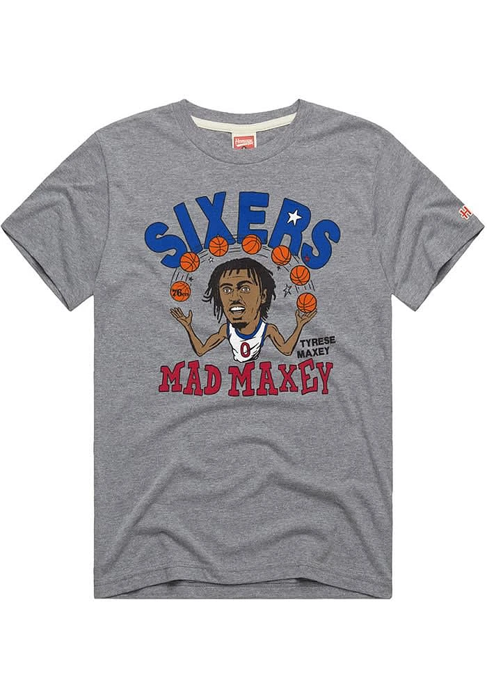 Tyrese Maxey Philadelphia 76ers Grey Caricature Short Sleeve Fashion Player T Shirt