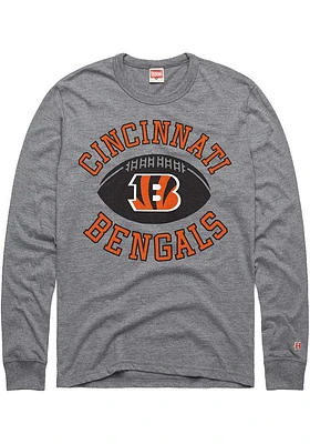 Homage Cincinnati Bengals Grey Rounded Football Heart And Soul Long Sleeve Fashion T Shirt