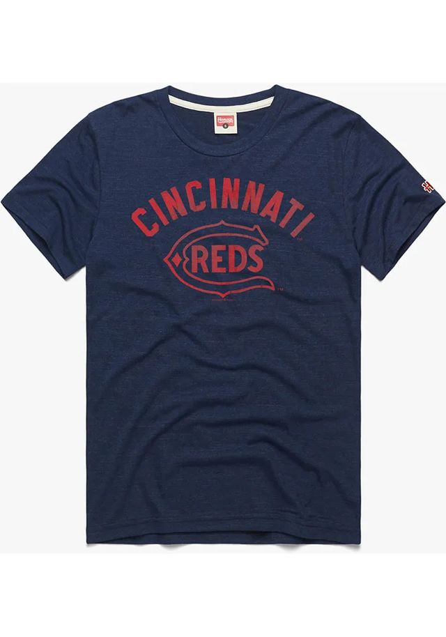 Homage Cincinnati Reds Navy Blue Arch Name Coop Logo Short Sleeve Fashion T Shirt