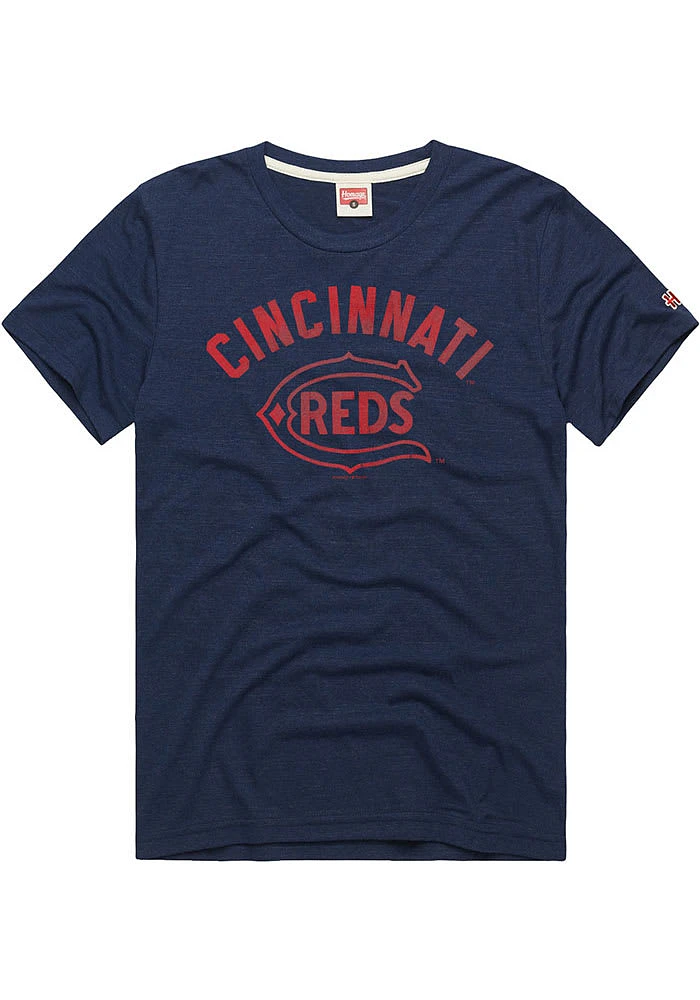 Homage Cincinnati Reds Navy Blue Arch Name Coop Logo Short Sleeve Fashion T Shirt