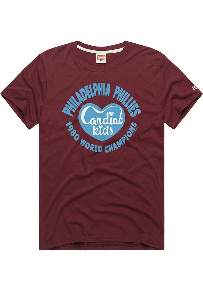 Homage Philadelphia Phillies Maroon Cardiac Kids Short Sleeve Fashion T Shirt