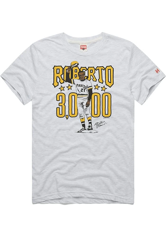 Roberto Clemente Pittsburgh Pirates Grey 3000 Short Sleeve Fashion Player T Shirt