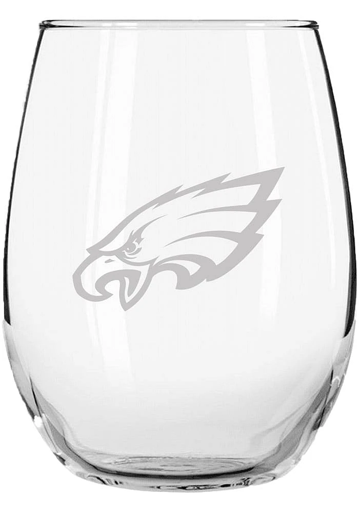 Philadelphia Eagles 15oz Etched Stemless Wine Glass - White