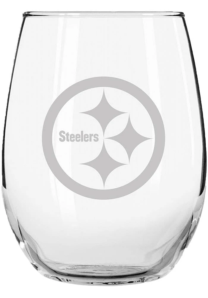 Pittsburgh Steelers 15oz Etched Stemless Wine Glass - Black