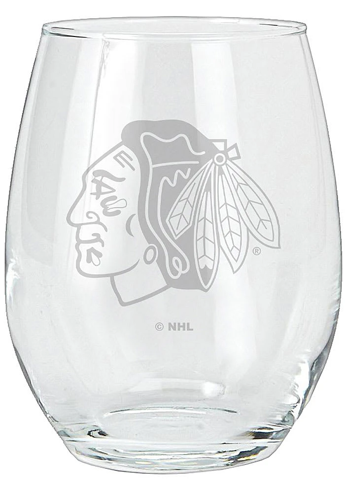 Chicago Blackhawks 15oz Etched Stemless Wine Glass