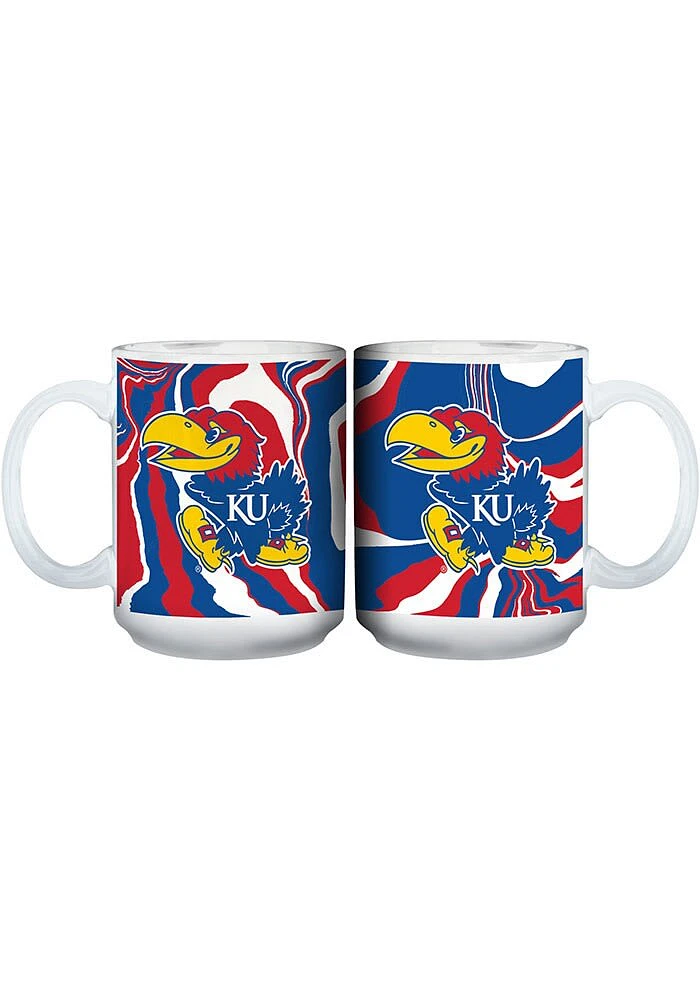 Kansas Jayhawks 15 OZ Tie Dye Ceramic Mug - White