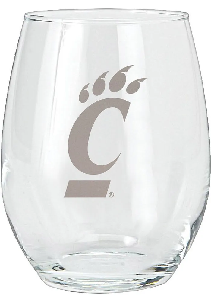 Cincinnati Bearcats 15oz Etched Stemless Wine Glass - White