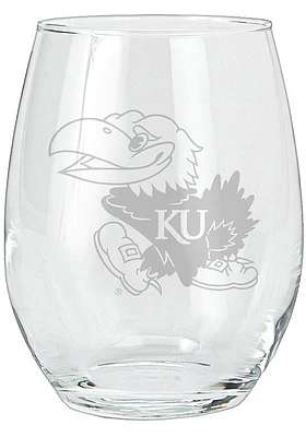 Kansas Jayhawks 15oz Etched Stemless Wine Glass - White