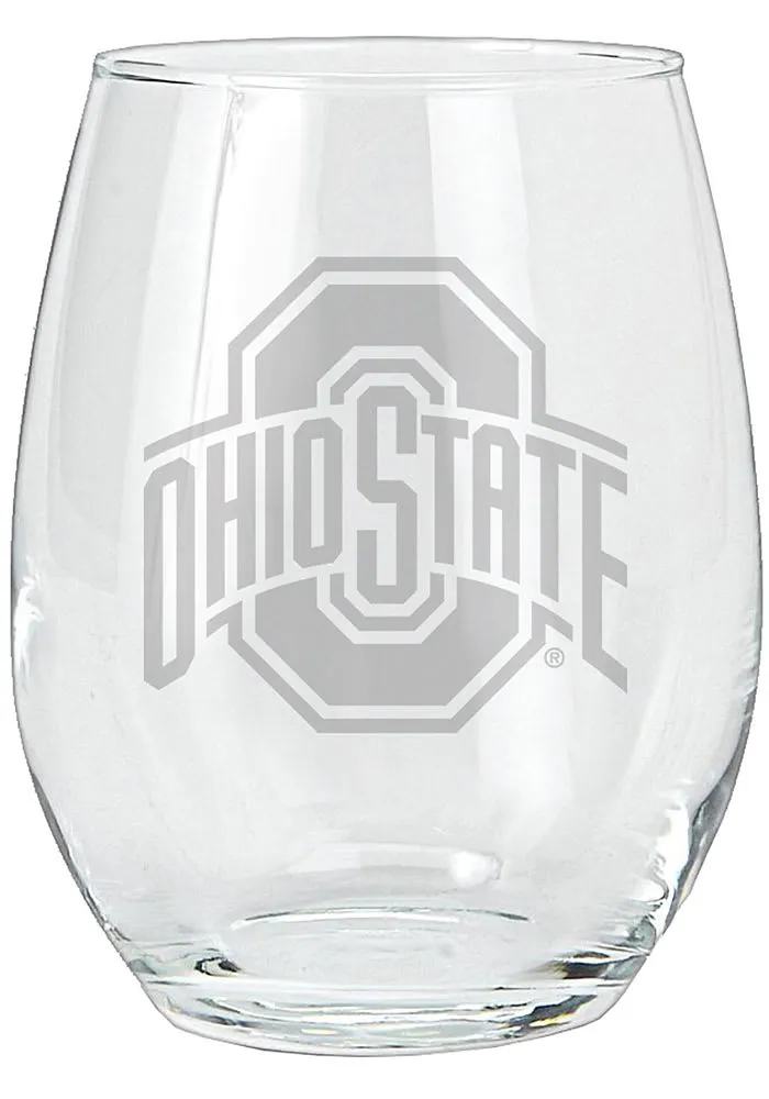 Ohio State Buckeyes 15oz Etched Stemless Wine Glass - White