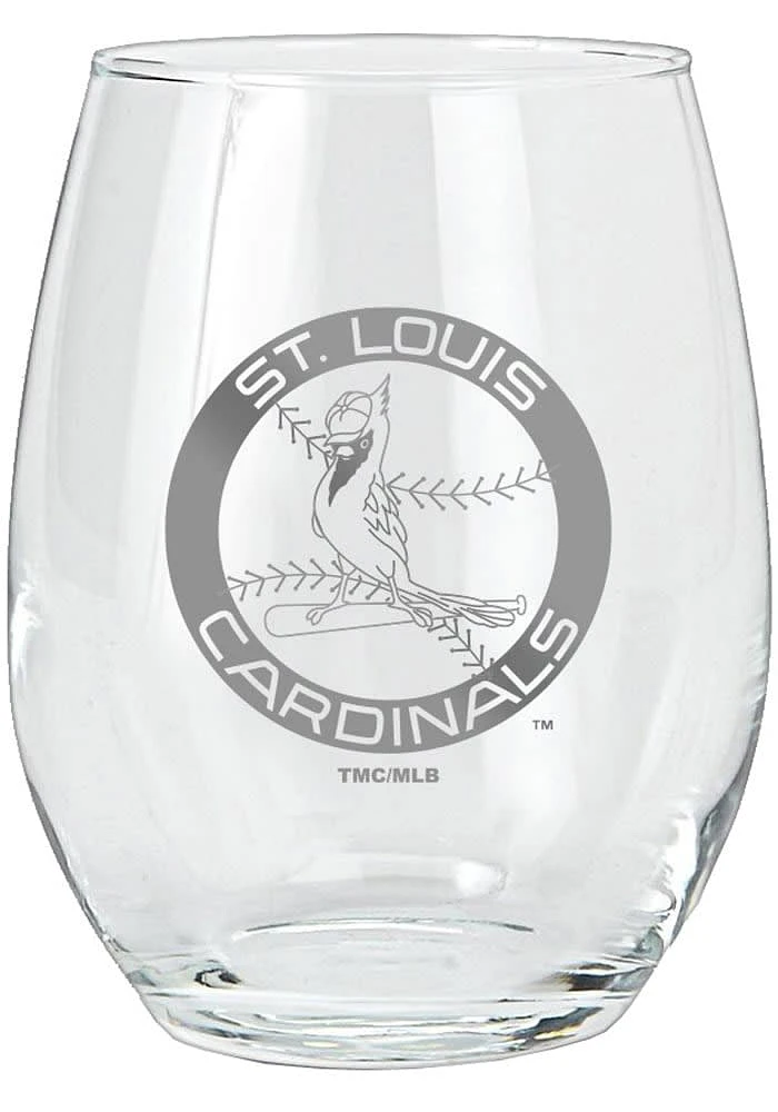 St Louis Cardinals 15oz Retro Bird Logo Stemless Wine Glass - White