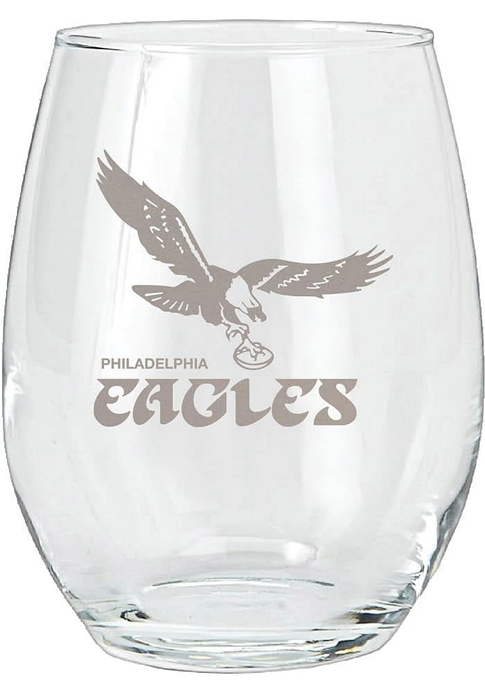 Philadelphia Eagles 15oz Retro Bird Etched Logo Stemless Wine Glass - White