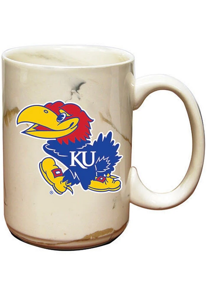 Kansas Jayhawks Marble Ceramic Mug - White