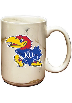 Kansas Jayhawks Marble Ceramic Mug - White