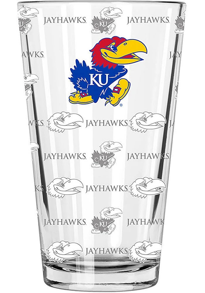 Kansas Jayhawks Sandblasted Pint Glass - White