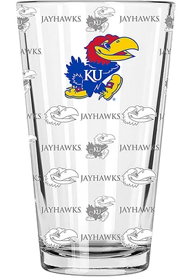 Kansas Jayhawks Sandblasted Pint Glass - White