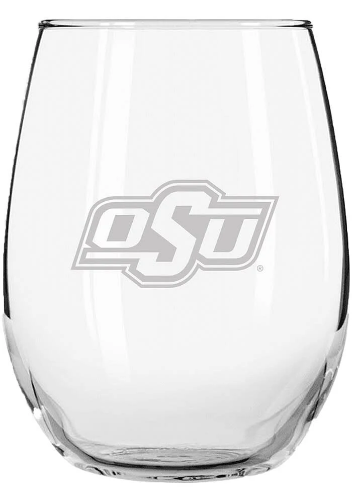 Oklahoma State Cowboys 15 oz. Etched Stemless Wine Glass - White
