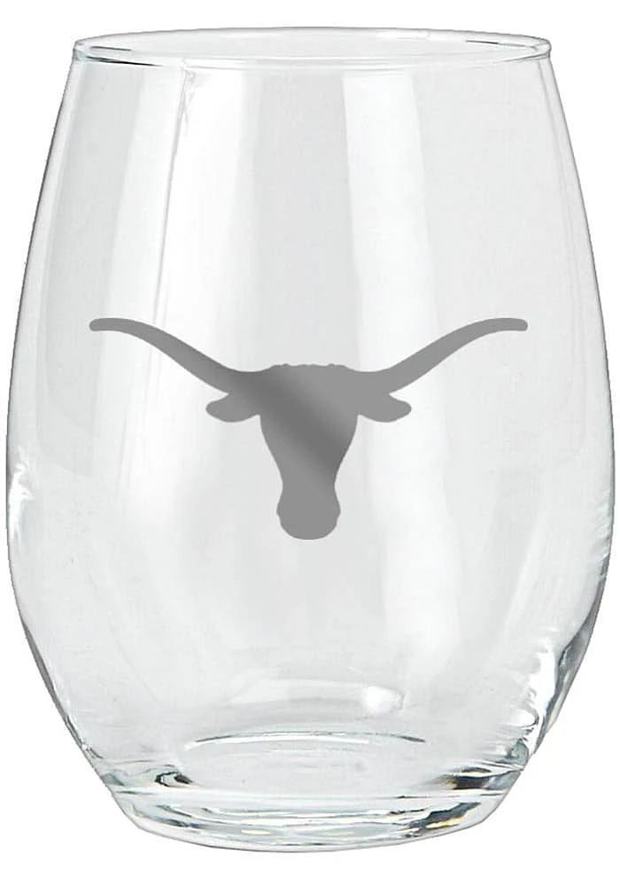 Texas Longhorns 15 oz. Etched Stemless Wine Glass - White