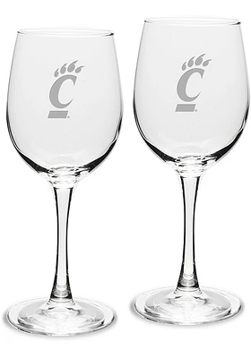 Cincinnati Bearcats Hand Etched Crystal Set of 2 12oz Wine Glass