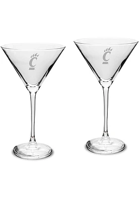 Cincinnati Bearcats Hand Etched Crystal Set of 2 10oz Martini Glass