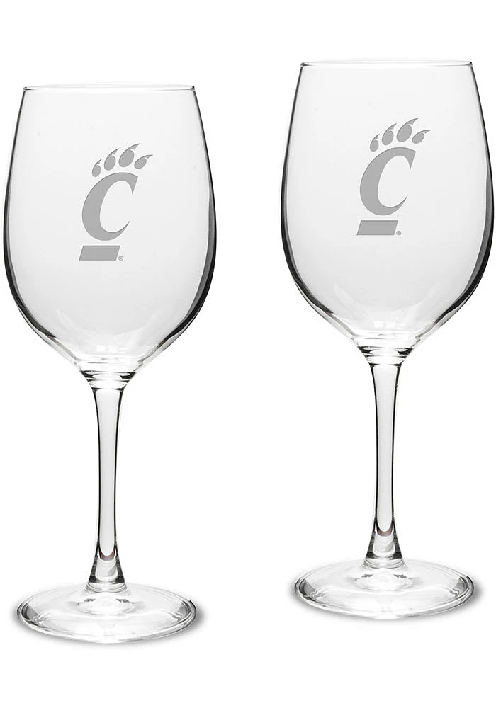 Cincinnati Bearcats Hand Etched Crystal Set of 2 16oz Wine Glass