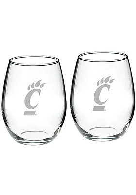 Cincinnati Bearcats Hand Etched Crystal Set of 2 22oz Stemless Wine Glass