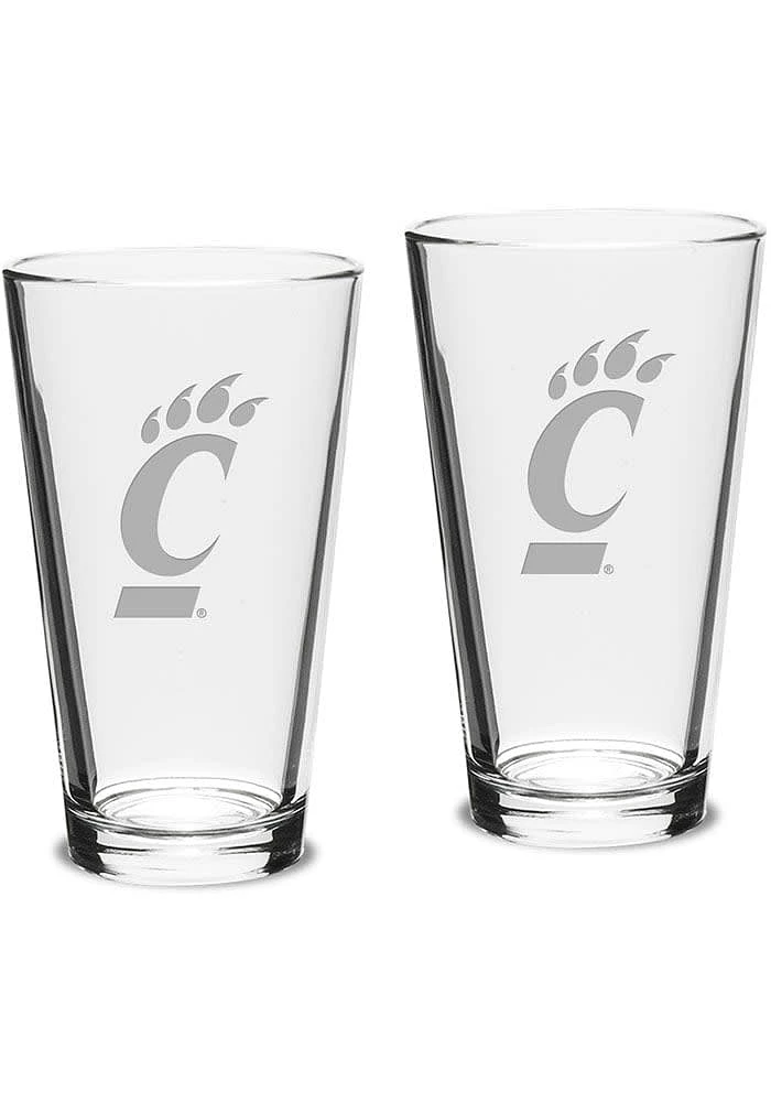 Cincinnati Bearcats Hand Etched Crystal Set of 2 16oz Pub Pint Glass