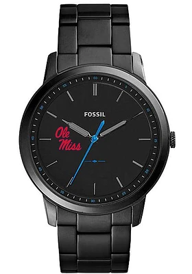 Fossil Ole Miss Rebels Minimalist Slim Stainless Steel Mens Watch