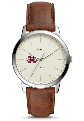Fossil Mississippi State Bulldogs Minimalist Leather Mens Watch