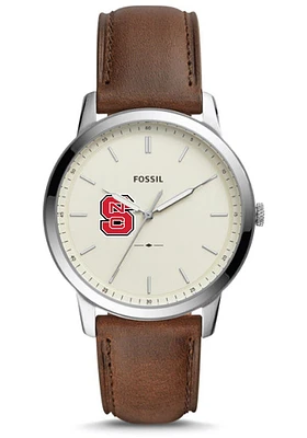 Fossil NC State Wolfpack Minimalist Leather Mens Watch