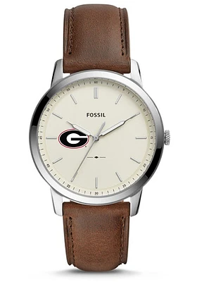 Fossil Georgia Bulldogs Minimalist Leather Mens Watch