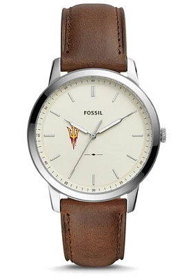Fossil Arizona State Sun Devils Minimalist Leather Mens Watch