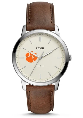 Fossil Clemson Tigers Minimalist Leather Mens Watch