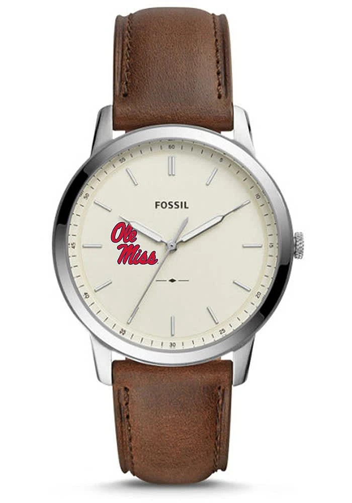 Fossil Ole Miss Rebels Minimalist Leather Mens Watch