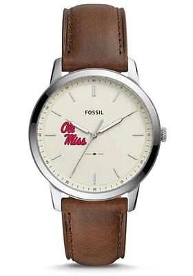 Fossil Ole Miss Rebels Minimalist Leather Mens Watch