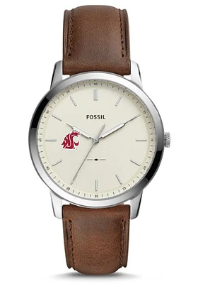 Fossil Washington State Cougars Minimalist Leather Mens Watch
