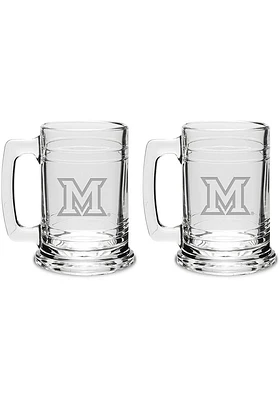 Miami RedHawks Hand Etched Crystal Set of 2 15oz Colonial Tankard Stein