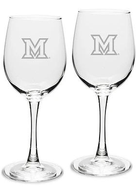 Miami RedHawks Hand Etched Crystal Set of 2 12oz Wine Glass