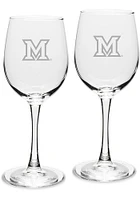 Miami RedHawks Hand Etched Crystal Set of 2 12oz Wine Glass