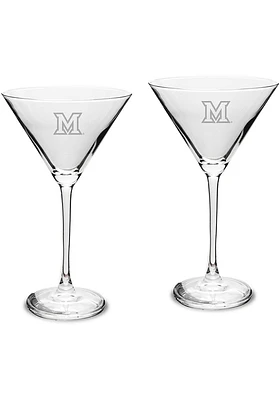 Miami RedHawks Hand Etched Crystal Set of 2 10oz Martini Glass