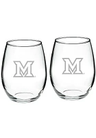 Miami RedHawks Hand Etched Crystal Set of 2 22oz Stemless Wine Glass