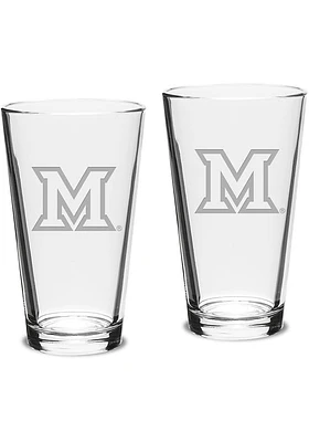 Miami RedHawks Hand Etched Crystal Set of 2 16oz Pub Pint Glass