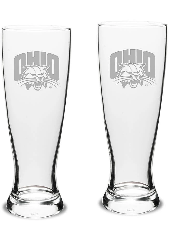 Ohio Bobcats Hand Etched Crystal Set of 2 23oz Pilsner Glass