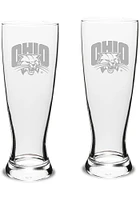 Ohio Bobcats Hand Etched Crystal Set of 2 23oz Pilsner Glass