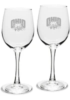 Ohio Bobcats Hand Etched Crystal Set of 2 12oz Wine Glass