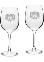 Ohio Bobcats Hand Etched Crystal Set of 2 16oz Wine Glass