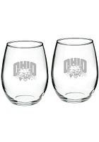 Ohio Bobcats Hand Etched Crystal Set of 2 22oz Stemless Wine Glass