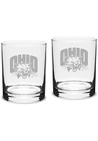 Ohio Bobcats Hand Etched Crystal Set of 2 14oz Double Old Fashioned Rock Glass