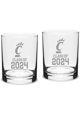 Cincinnati Bearcats Class of 2024 Hand Etched Crystal 2 Piece Rock Glass