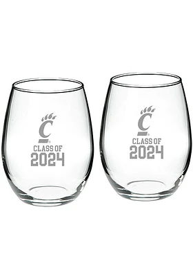 Cincinnati Bearcats Class of 2024 Hand Etched Crystal 2 Piece Stemless Wine Glass